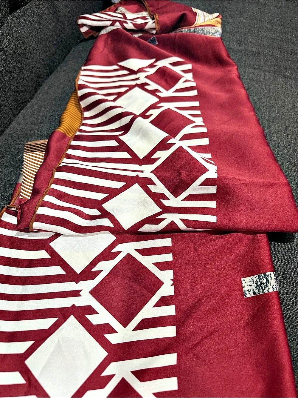 Pierre Lauren Geometric Scarf in Burgundy & Brown New